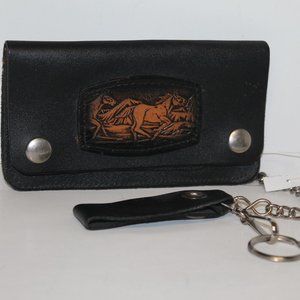 New Handmade Tooled Leather Biker Wallet w Chain